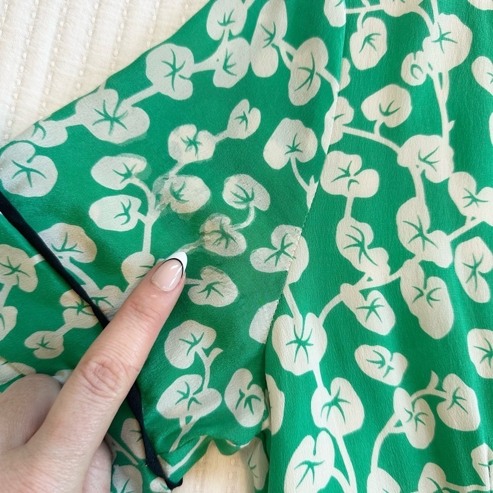 Dalton Silk Crepe Wrap Dress in Green Floral Print - Picture 7 of 11